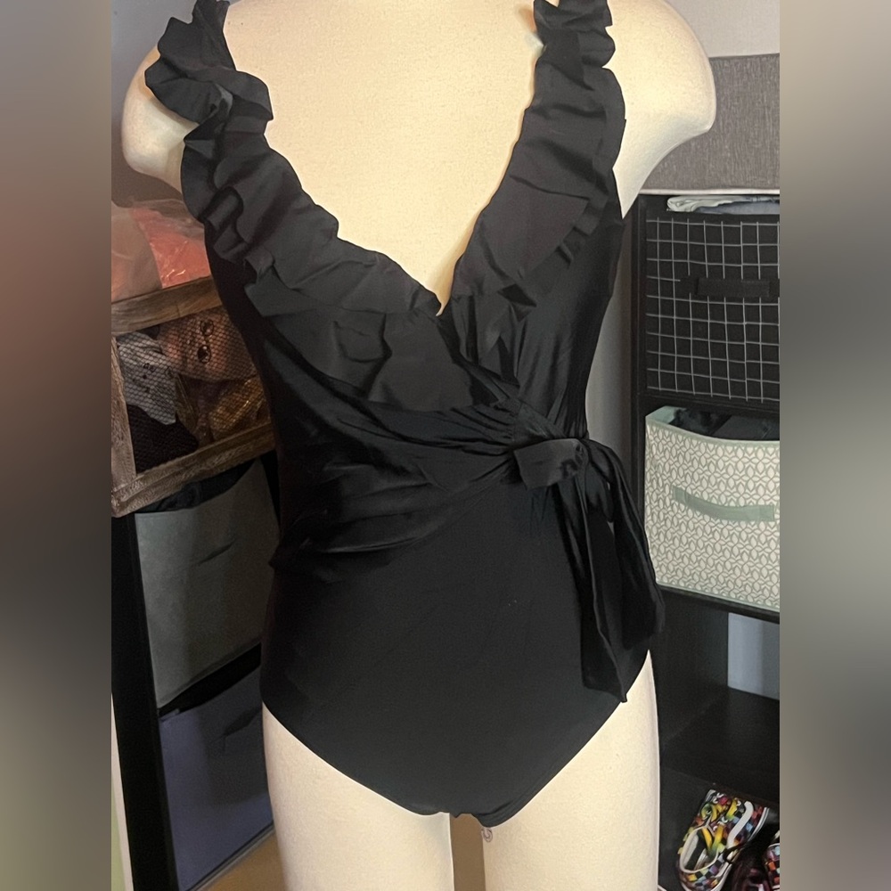 Elegant Black Ruffle Wrap Top